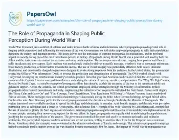 Essay on The Role of Propaganda in Shaping Public Perception during World War II