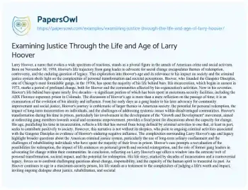 Essay on Examining Justice through the Life and Age of Larry Hoover