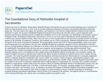 Essay on The Foundational Story of Methodist Hospital of Sacramento