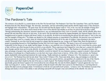 Essay on The Pardoner’s Tale