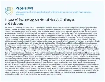 Essay on Impact of Technology on Mental Health: Challenges and Solutions