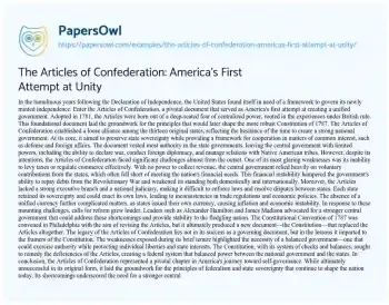 Essay on The Articles of Confederation: America’s First Attempt at Unity