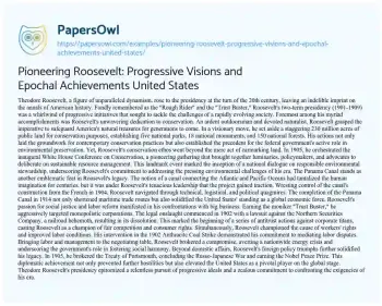 Essay on Pioneering Roosevelt: Progressive Visions and Epochal Achievements United States