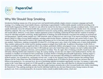 Essay on Why we should Stop Smoking