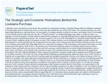 Essay on The Strategic and Economic Motivations Behind the Louisiana Purchase