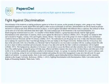 Essay on Fight against Discrimination