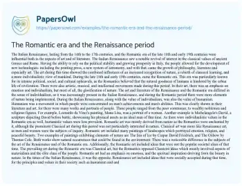 Essay on The Romantic Era and the Renaissance Period