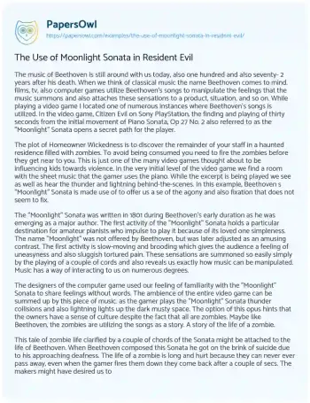 Essay on The Use of Moonlight Sonata in Resident Evil