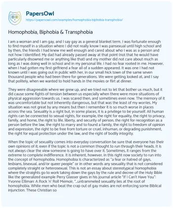 Essay on Homophobia, Biphobia & Transphobia