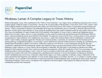 Essay on Mirabeau Lamar: a Complex Legacy in Texas History