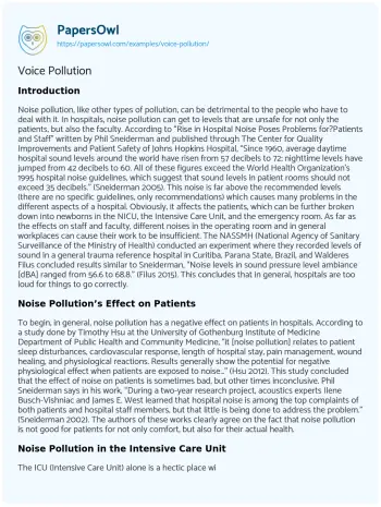 Essay on Voice Pollution