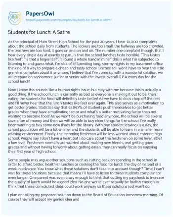 Essay on Students for Lunch: a Satire