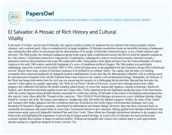 Essay on El Salvador: a Mosaic of Rich History and Cultural Vitality