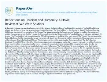 Essay on Reflections on Heroism and Humanity: a Movie Review at ‘We were Soldiers