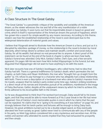 Essay on A Class Structure in the Great Gatsby