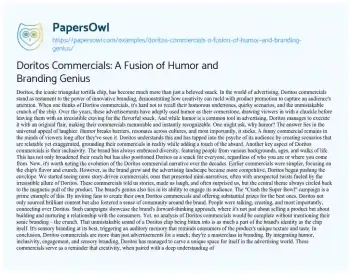 Essay on Doritos Commercials: a Fusion of Humor and Branding Genius