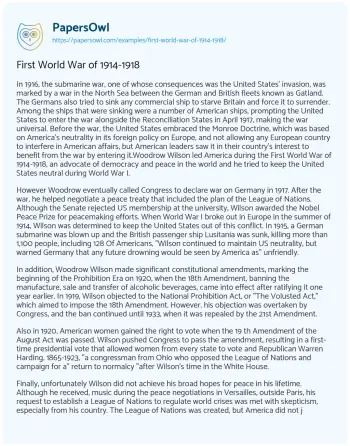 Essay on First World War of 1914-1918