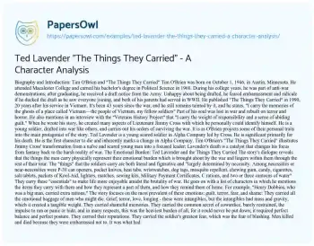 Essay on Ted Lavender “The Things they Carried” – a Character Analysis