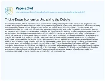 Essay on Trickle-Down Economics: Unpacking the Debate