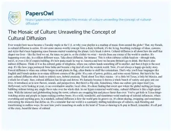 Essay on The Mosaic of Culture: Unraveling the Concept of Cultural Diffusion