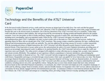 Essay on Technology and the Benefits of the AT&T Universal Card