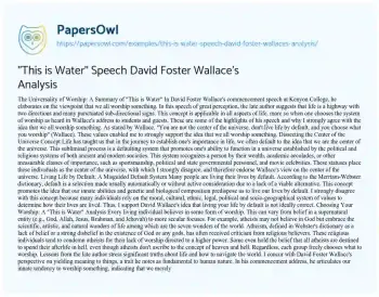 Essay on “This is Water” Speech David Foster Wallace’s Analysis