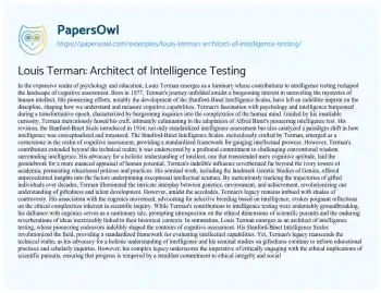 Essay on Louis Terman: Architect of Intelligence Testing