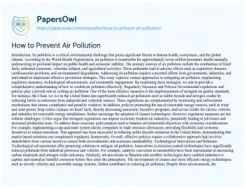 Essay on How to Prevent Air Pollution