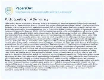 Essay on Public Speaking in a Democracy