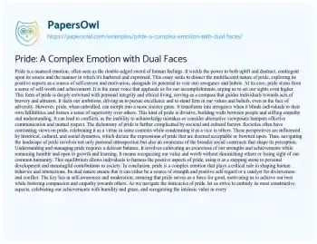 Essay on Pride: a Complex Emotion with Dual Faces