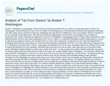 Essay on Analysis of “Up from Slavery” by Booker T. Washington