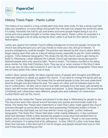 Essay on History Thesis Paper – Martin Luther