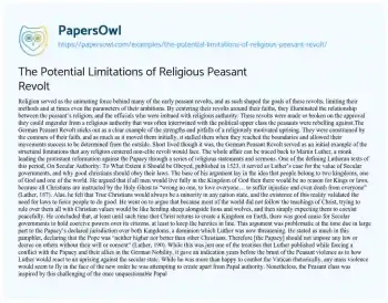 Essay on The Potential Limitations of Religious Peasant Revolt