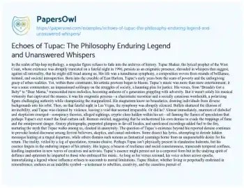 Essay on Echoes of Tupac: the Philosophy Enduring Legend and Unanswered Whispers