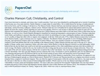 Essay on Charles Manson: Cult, Christianity, and Control