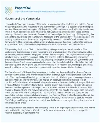 Essay on Madonna of the Yarnwinder