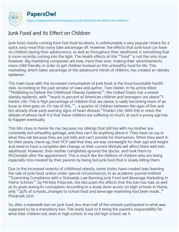 Essay on Junk Food and its Effect on Children