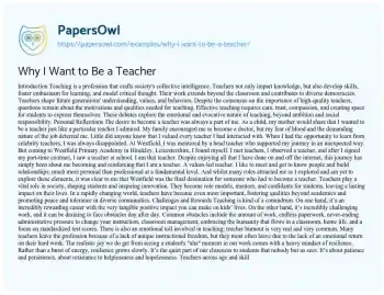 Essay on Why i Want to be a Teacher