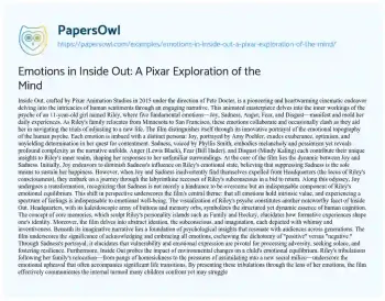 Essay on Emotions in Inside Out: a Pixar Exploration of the Mind