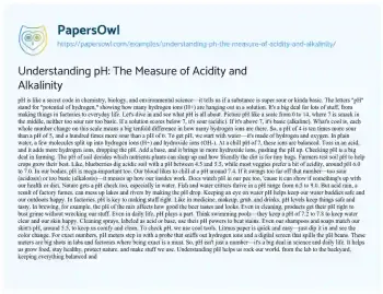 Essay on Understanding PH: the Measure of Acidity and Alkalinity