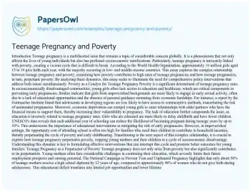 Essay on Teenage Pregnancy and Poverty