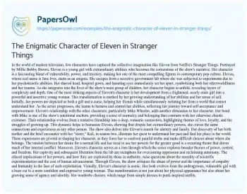 Essay on The Enigmatic Character of Eleven in Stranger Things