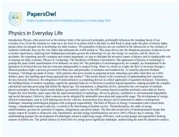 Essay on Physics in Everyday Life