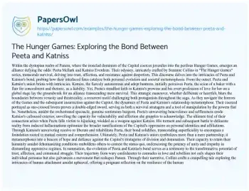 Essay on The Hunger Games: Exploring the Bond between Peeta and Katniss