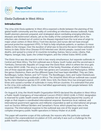 Essay on Ebola Outbreak in West Africa