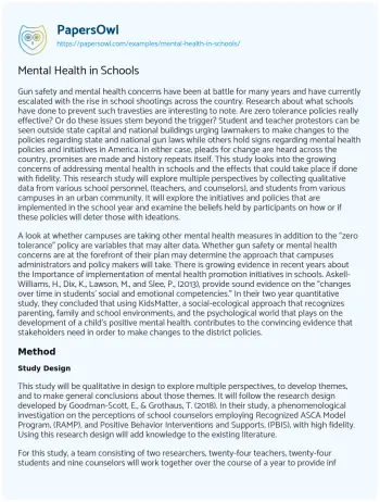 Essay on Mental Health in Schools