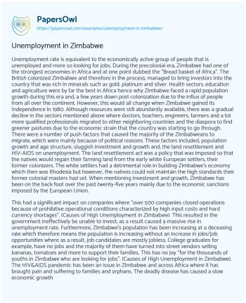 Essay on Unemployment in Zimbabwe