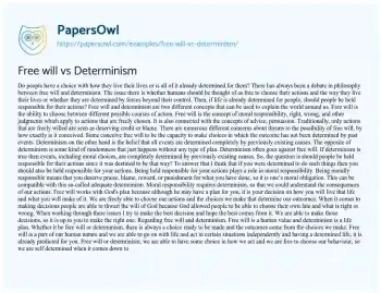 Essay on Free Will Vs Determinism