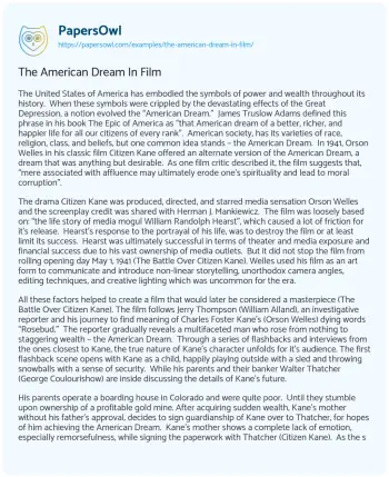 Essay on The American Dream in Film