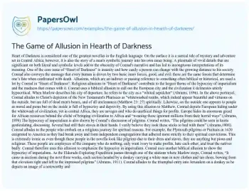 Essay on The Game of Allusion in Hearth of Darkness